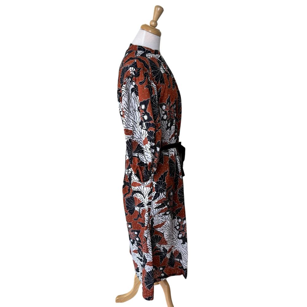 MAJE Printed Cotton Voile Midi Dress Brown Black Size US Large/ FR - Picture 6 of 11